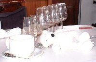 Paddy with 7 empty wine glasses at the winery, Sydney