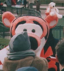Paddy meets Tigger at Disneyland Paris buy sitting on his ear!